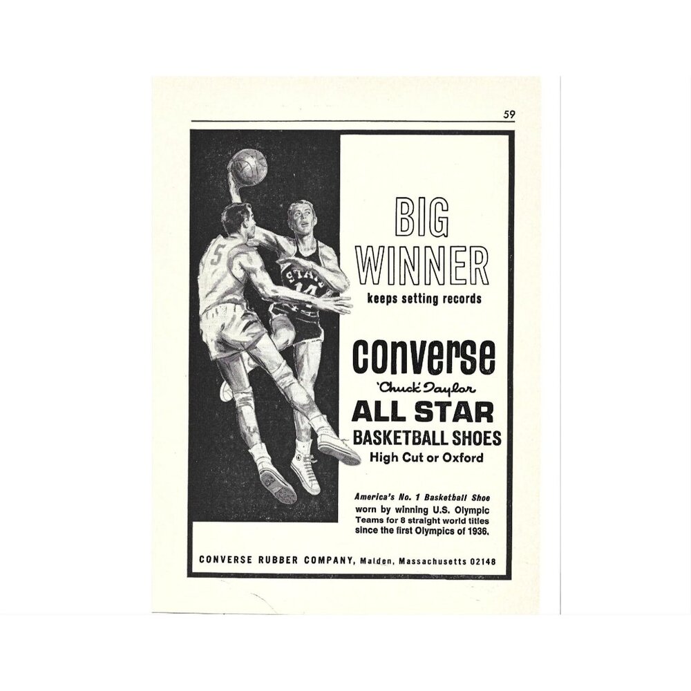 Vintage Converse Chuck Taylor All Star Basketball Shoes Print AD 1960s Print